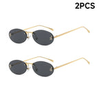 Fashion Rimless Sunglasses Women UV400 Oval Elegant Diamond F Sun Glasses Retro Eyewear