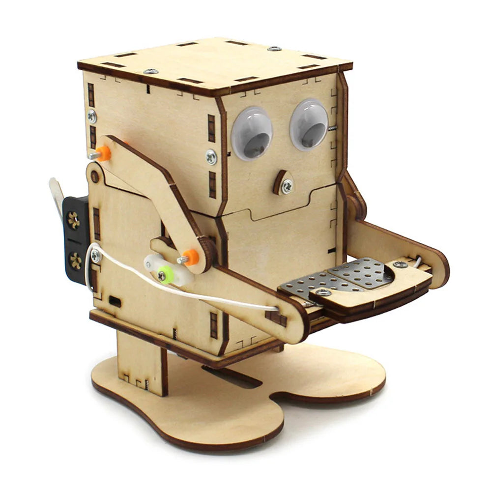 Robot Eating Coin Wood DIY Model Teaching Learning Stem Project for Kid Science Education Experiment Education Toy Assemble Kit