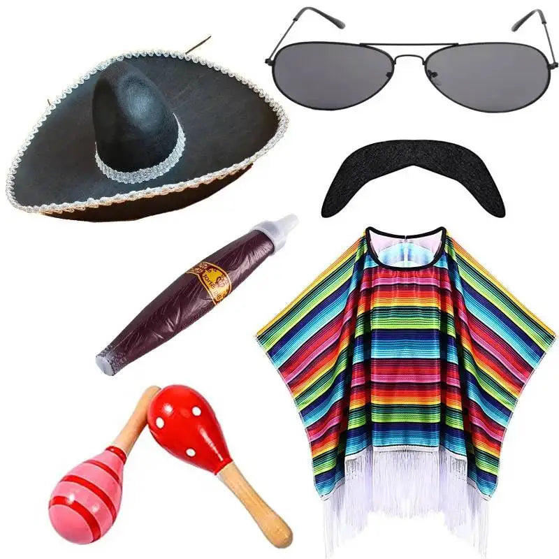 Mexican Shawl Halloween Cloak Cosplay Dance Party Mexican Hat Adult Ribbon Cloak Adult Kids Funny Costume Halloween Cosplay