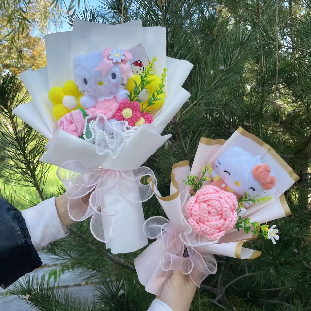 Genuine Hello Kitty Plush Toy Anime Stuffed Animals Keychains Creative Handmade Bouquets Christmas Vanlentine Birthday Gifts