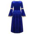 Girls Medieval Renaissance Princess Costume Velvet Long Flare Sleeve Vintage Dress Gown Carnival Party Cosplay Dress Up