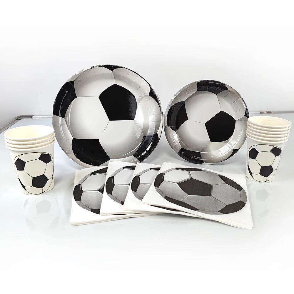 Soccer Theme Disposable Tableware Set Paper Plates Cups Napkins Tablecloth Boys Sports Football Birthday Party Decor Supplies