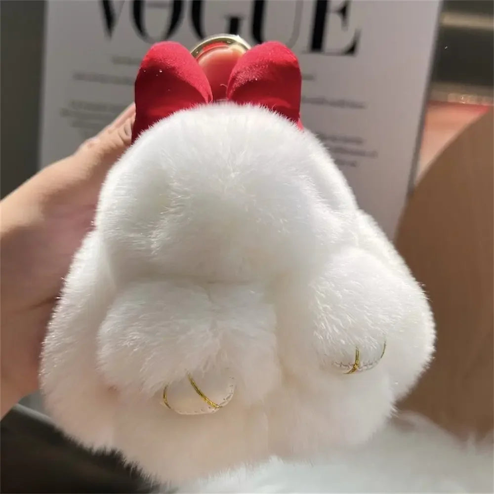 Plush Key Chains Bag Hanging Pendant Car Key Ring Mini Rabbit Hair Bow Bag Strap Cute Bunny Couple Keychain