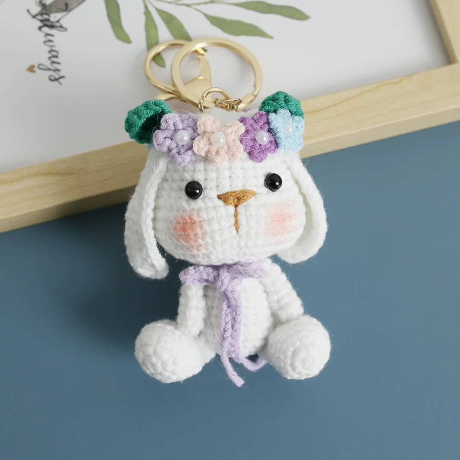 Cute Rabbit Doll Crochet Keyrings Handmaking Knitting Rabbit Keychains Cartoon Carrot Rabbit Keyrings Pendant Custom Accessories