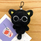 Cute Mini Black Cat Pendant Keychain Cartoon Plush Kitten Doll Charms With Beaded Chain Cuddly Black Kitten For Boys Girls Gifts
