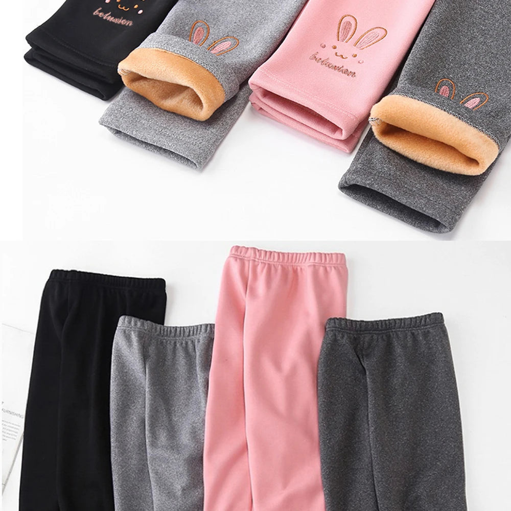 Girl Winter Leggings Fleece-lined Thermal Tights Outdoor Wear Multi-Color Autumn Winter Cute Kids Bottoms Thickened Warm Pants