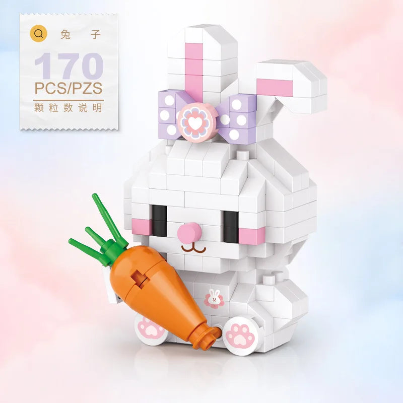 DIY Cute Animals Lion Corgi Dolphin Hamster Rabbit Dog Cats Fish Tanks Building Blocks Kit Girl Bricks Model Toy
