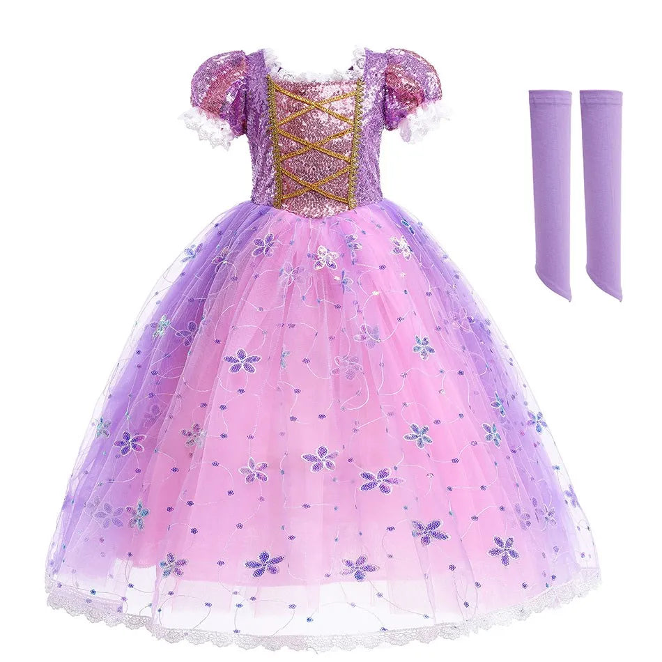 Girls Elsa Anna Dress Children Princess Carnival Dress Kids Jasmine Rapunzel Pageant Flower Disguise Birthday Cosplay Costume