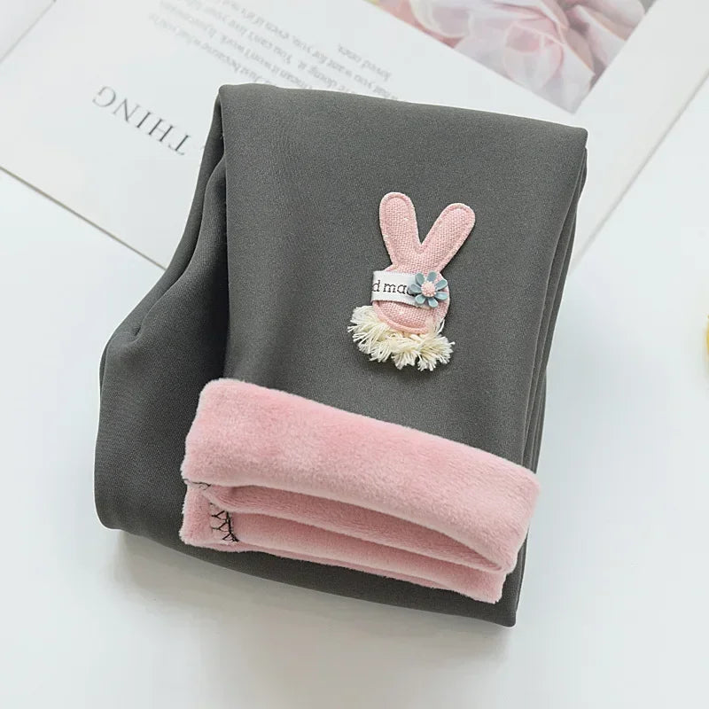 Kids Leggings Cartoon Rabbit Cashmere-Style Leggings Baby Girl Winter Pants Soft Kids' Autumn Wear