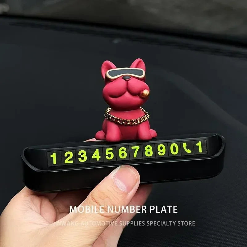Cute Funny Bulldog Car Temporary Parking Number Plate - Dashboard Decor Auto Accessories Cute Gift Automobiles Voiture