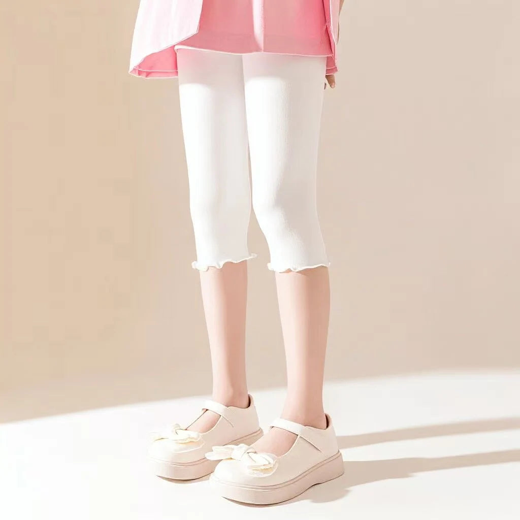 Summer Ultra-Thin Stretch Tights for Girls Aged 1-3, 3-5, and 5-7, Children's Style Slim 7/8 Length Leggings