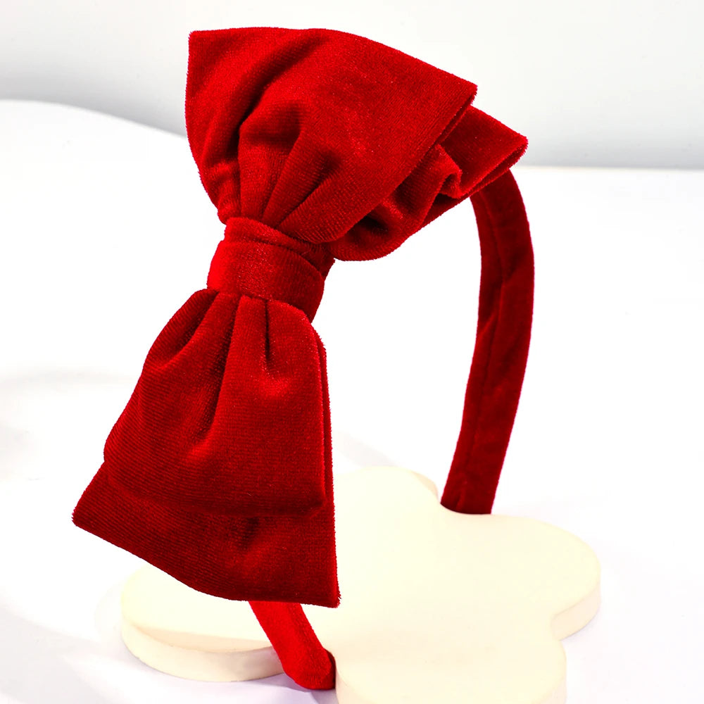 Solid Velvet Bow Headband For Girls Sweet Double-Layer Large Bownot Adjustable Hair Hoop Children Women Headwear Accessories