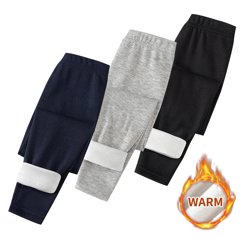 3/1 Piece Autumn And Winter Children Solid Color With Plush And Thickened Warm Leggings Girls' Safety Pants Boys' Home Pants