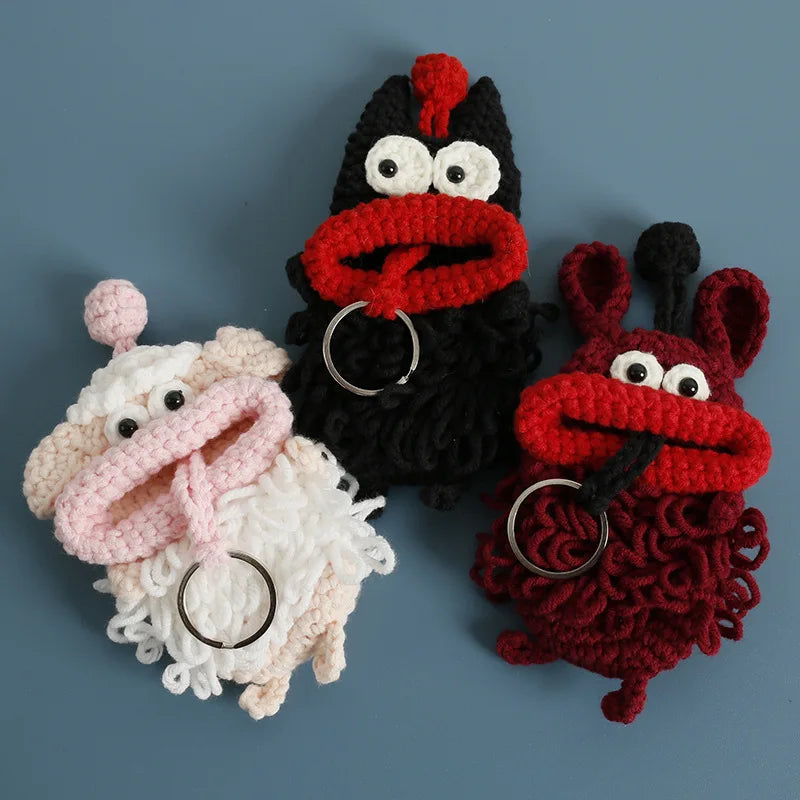 Cute Fruit Series Sausage Mouth Doll Crochet Keychains Custom Knitting Bag For Car Keys Holder Funny Doll Bag For Keys Storage