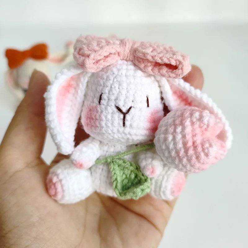 Cute Rabbit Doll Crochet Keyrings Handmaking Knitting Rabbit Keychains Cartoon Carrot Rabbit Keyrings Pendant Custom Accessories