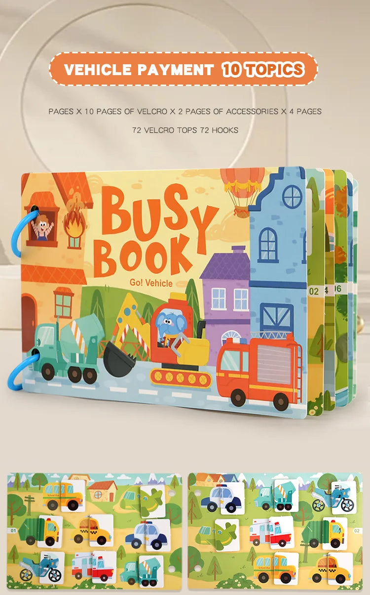 Busy Book for Kids, Animals Vehicles Dinosaurs Stickers, Matching Number & Letter Games, Interactive Learning Activity Book