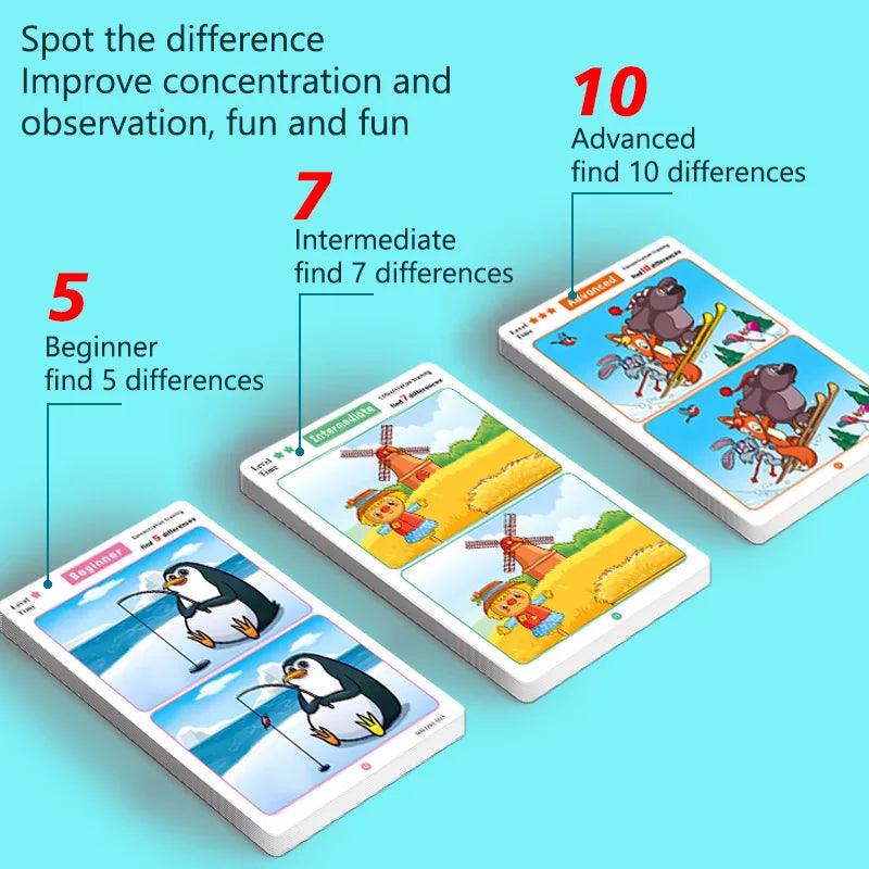 Find the Difference, Fun Concentration Training Game Pictures, Educational Items, Find Different Places, Reusable Erasable Pictures