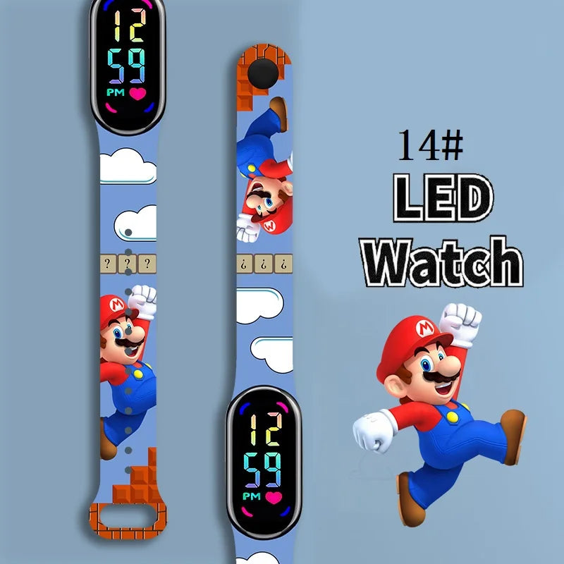 Mario Bros Digital Watch for Kids Waterproof Sport Wristband Luigi Princess Peach Yoshi Bowser Action Figures Children