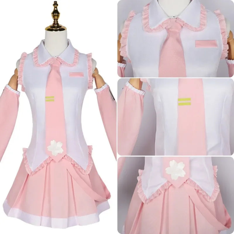 Cosplay Costume Green Ponytail Wig Anime  Singer Role Playing Uniform Girl Party Comic Con Outfits Tops Skirt Props