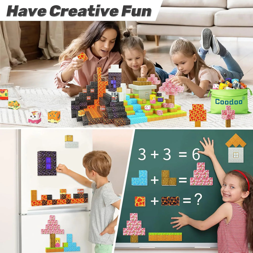 Sensory Montessori Stacking Cubes Construction Set Magnetic Building Blocks Magnet Cube Mine Set Toys Birthday Gift