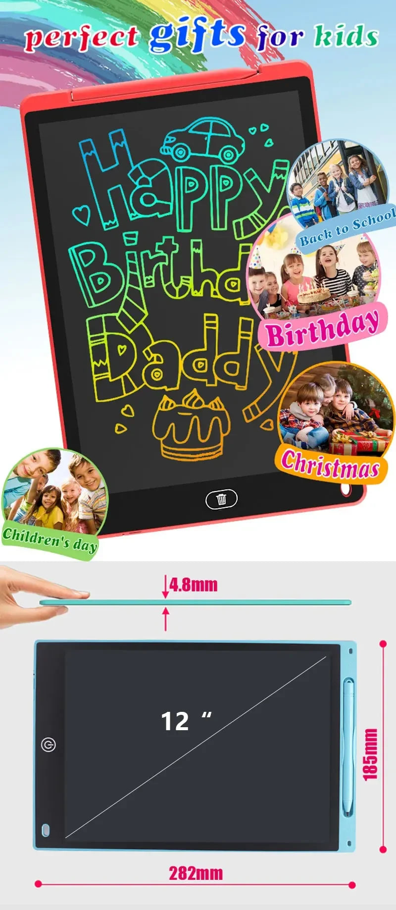 12 inch LCD Early coaching board light energy drawing board Colorful children's electronic handwriting board Birthday gift