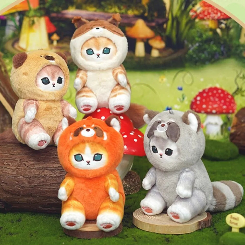 Cute Cat Disguised as a Long-Tailed Animal Plush Keychain Pendant Small Doll Gift Soft Keyring for Animal Lovers