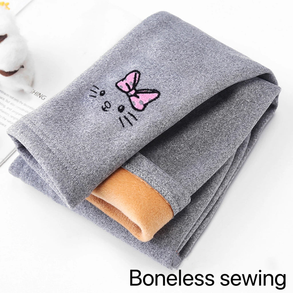 Girl Winter Leggings Fleece-lined Thermal Tights Outdoor Wear Multi-Color Autumn Winter Cute Kids Bottoms Thickened Warm Pants