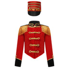 Girls Boys Halloween Nutcrackers Costume Set Drum Trumpet Team Tassel Jacket Coat Hat for Drummer Performance Circus Ringmaster