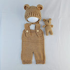 3pcs/sets Newborn Photography Clothing Hand-woven Romper Pants Bear Hat and Bear Dolls Decor Props Baby Photoshoot Outfits