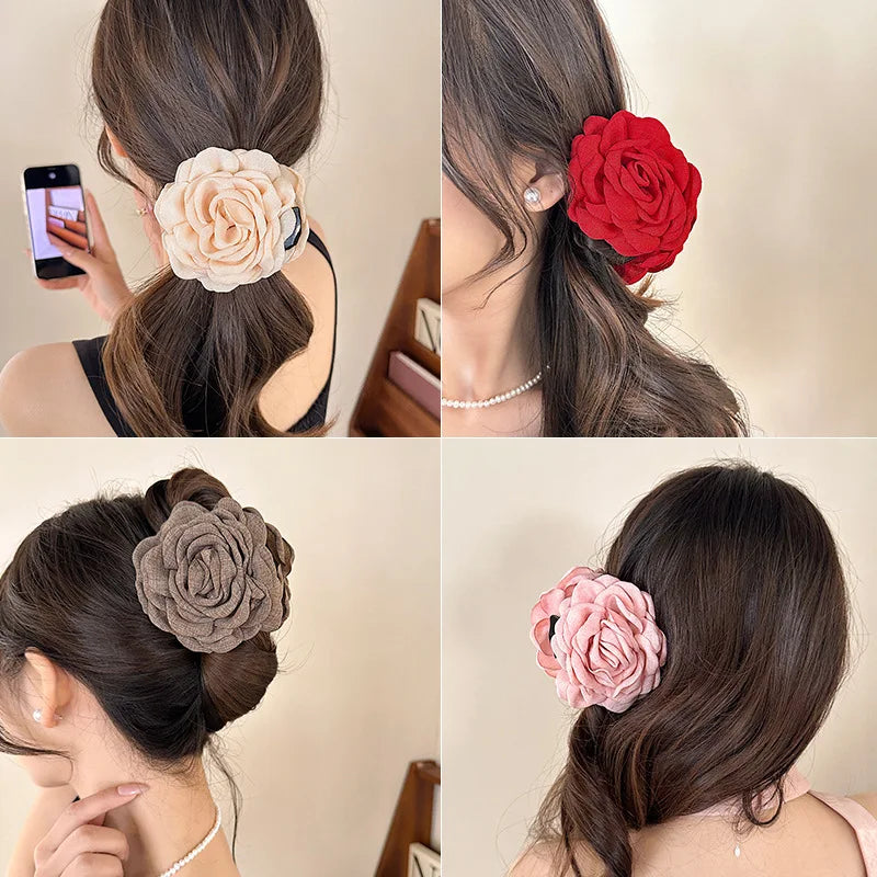 1/2/6pcs Stereoscopic Rose Flower Hair Clip Fpr Women Elegant Back of The Head Hair Shark Clip Fashionable Girl Hair Accessories