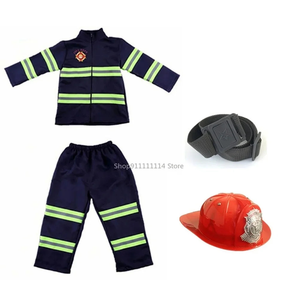 Halloween Kids Firefighter Uniform Children Sam Fireman Role Work Clothing Suit Boy Kids Cosplay Costume Party Costume Gift