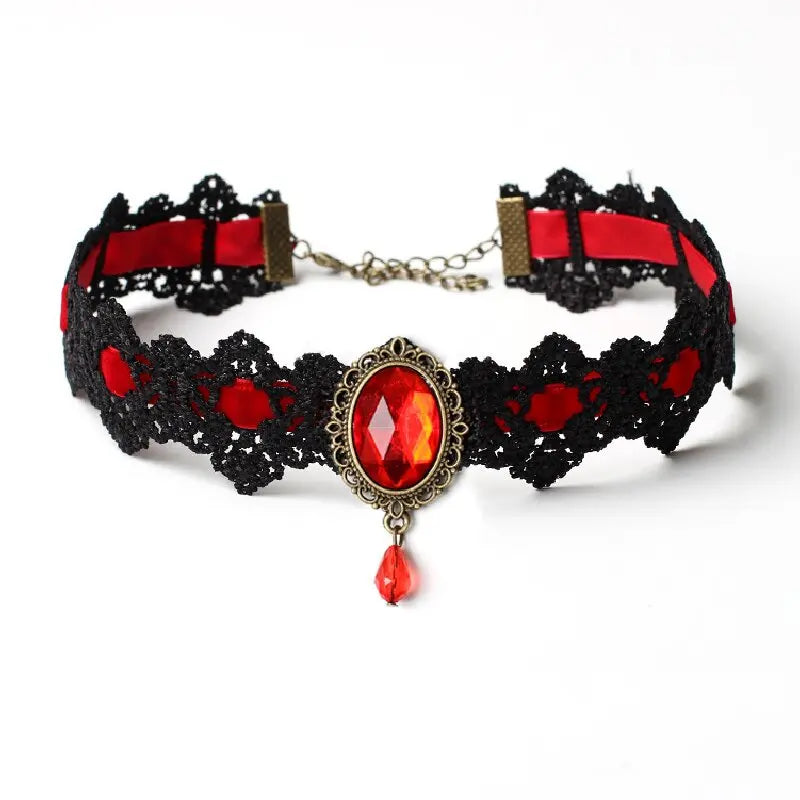 1PC Halloween Black Lace Necklace Vintage Court Gothic Personalized Black Gemstone Suitable for Party and Festival Gifts-802144