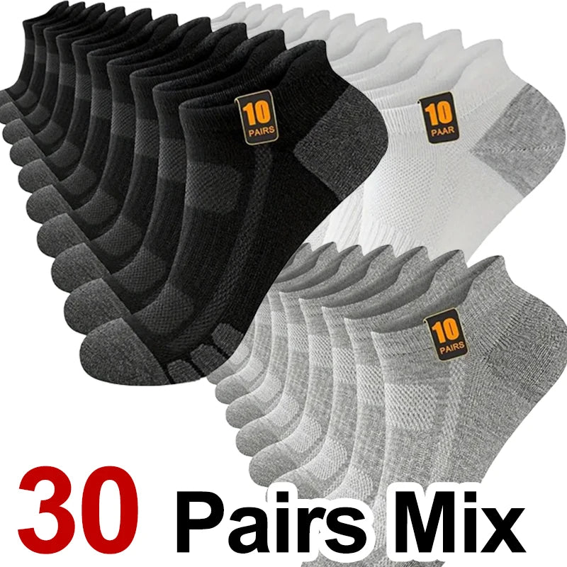 10/30 Pairs Men Women Low Cut Sports Socks Reinforced Wear-Resistant Sweat Absorbing, Breathable Mesh All Season Casual Socks