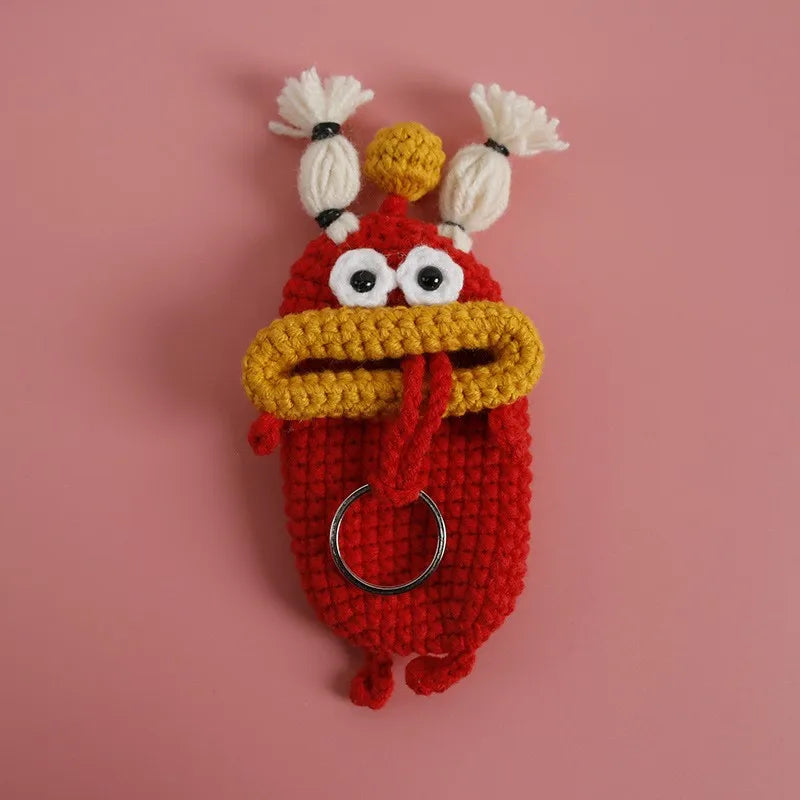 Funny Crochet Keychains Knitting Cute Sausage Mouth Doll Key Holder Knitted Storage Bag Keyrings For Car Keys Wholesale Custom