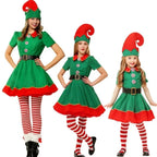 2025 Girl Boy Christmas Elf Costumes Santa Claus Suit Festival Adult Family Halloween Cosplay Sets Green Elves Clothes