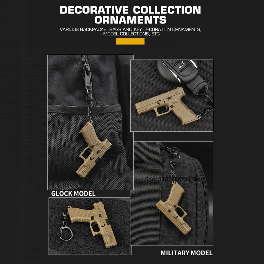Mini Tactical Pistol Shape Car Keychain for Men Portable Decorations Detachable Keyring Realistic Model Toy Bag Accessories