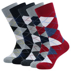 5 Pairs Mens Dress Socks Plus Large Size，High Quality Combed Cotton Crew Socks，Black Cool Argyle Breathable Casual Socks for Men
