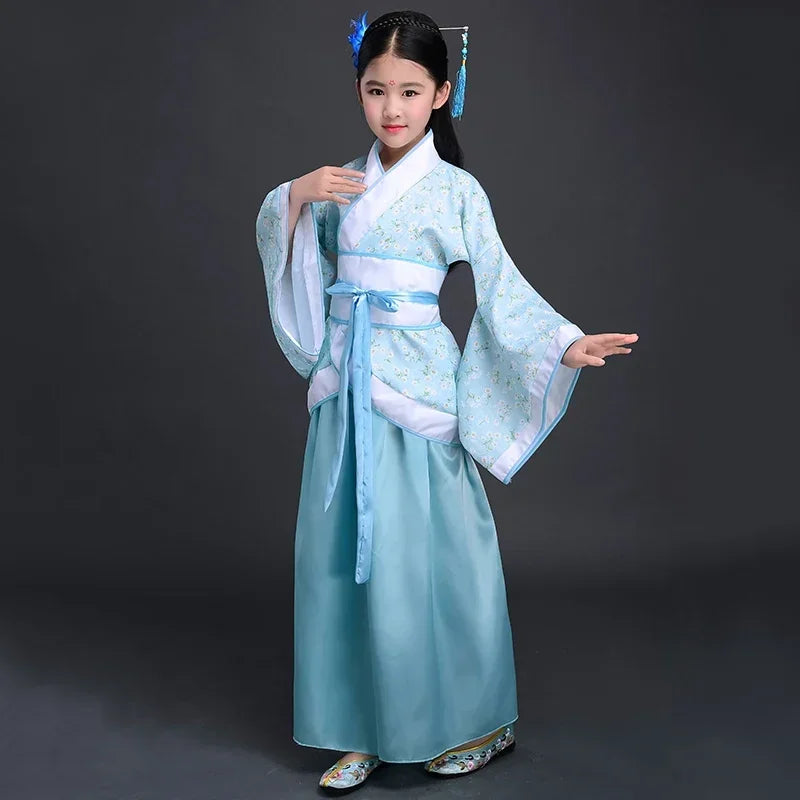 Ancient Chinese Dress Girls Children Kimono Traditional Ethnic Fan Students Chorus Dance Costume Japanese Yukata Kimono Style