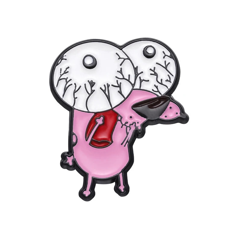Cartoon Courage Cowardly Dog Brooch Enamel Pins Cute Pink Animal Dog Brooches Clothes Lapel Badges Jewelry Gift for Kids Friends