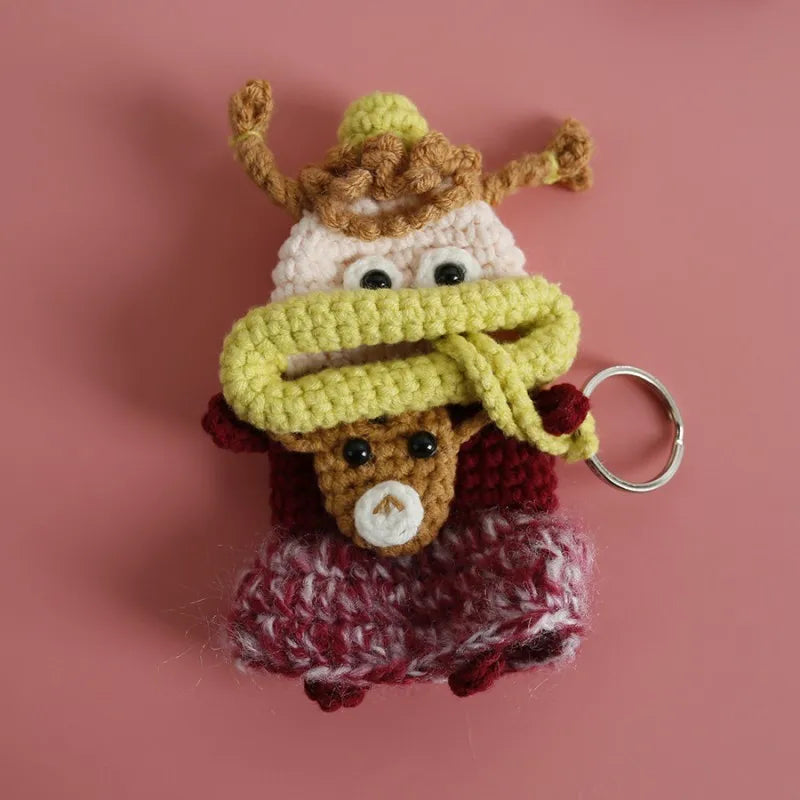 Funny Crochet Keychains Knitting Cute Sausage Mouth Doll Key Holder Knitted Storage Bag Keyrings For Car Keys Wholesale Custom
