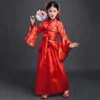 Ancient Chinese Dress Girls Children Kimono Traditional Ethnic Fan Students Chorus Dance Costume Japanese Yukata Kimono Style