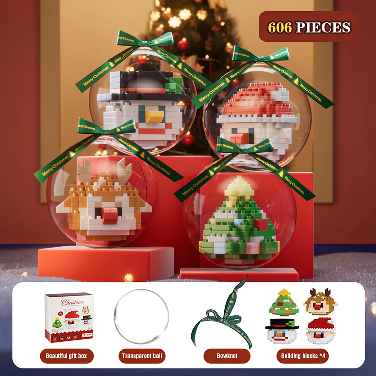 Christmas Building Block Santa Claus Snowman Elk Tree Micro Brick Puzzle Assembly Model Home Decoration Xmas Party Gift Kid Toy