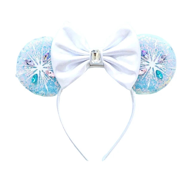 Frozen Elsa Mickey Mouse Ear Headband Sparkling Purple Bow Hair Hoops for Party Valentine Day Gift Holiday Hair Accessories