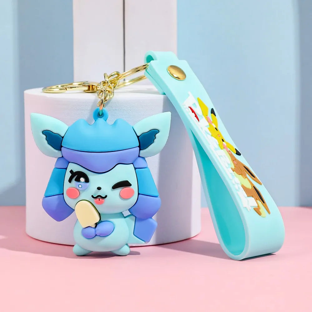 Eevee Keychain Evolution Set, Flareon Jolteon Vaporeon Plush Keychain, Pokémon Eeveelutions Key Ring for Fans