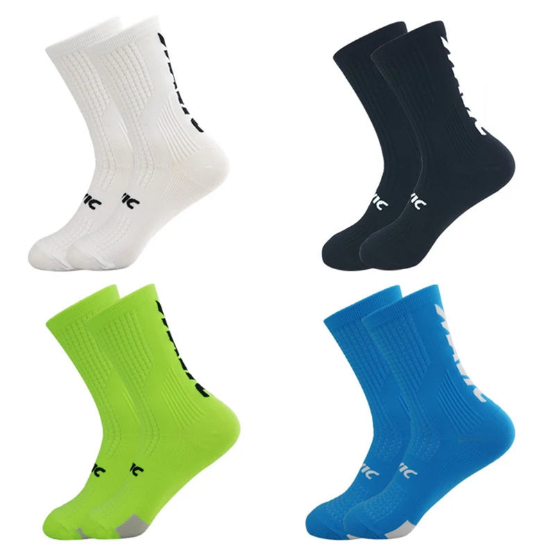 5 Pairs Cycling Socks Men Letter Breathable Bicycle Sport Running Socks Mid Tube Compression Outdoor Racing MTB Road Bike Socks