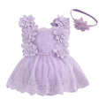 0-18M Infant Baby Girls Princess Romper Dress Summer Sleeveless Square Neck Floral Lace Bodysuits with Headband Sets Outfits