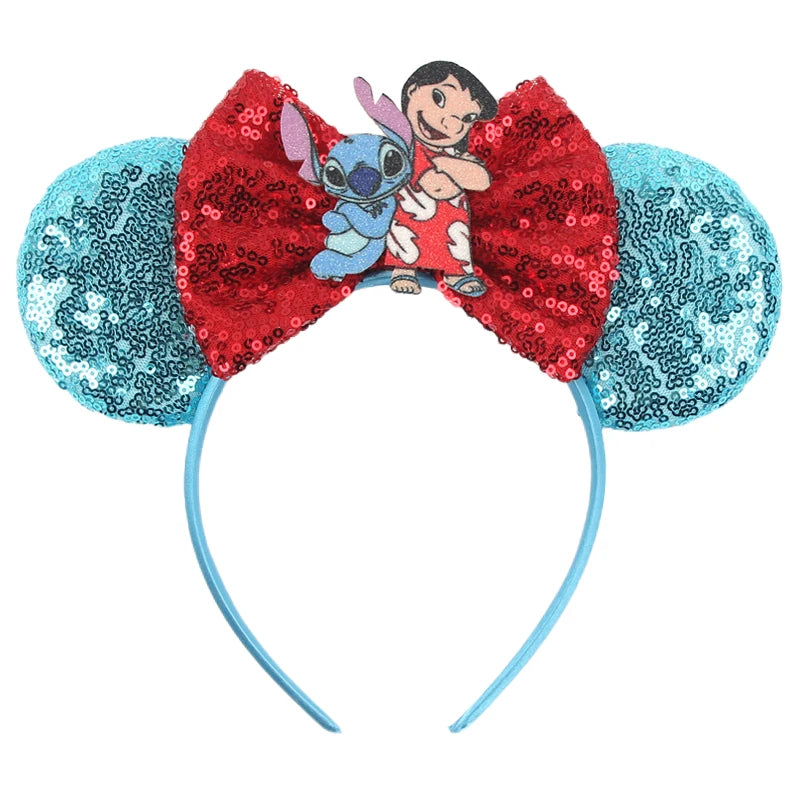 HEROCROSS Cute Stitch Headbands For Girls Sequins Bow Hairband Women Angel Headwear Kids Ears Hair Accessories Carnival Gift