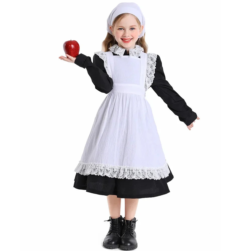 Pilgrim Costume Colonial Farm Village Girl Costumes Pioneer Prairie Dress 2-4Y 4-10Y 10-16Y Tween Teens