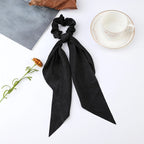 Fashion Flower Print Bow Satin Long Ribbon Ponytail Scarf Tie Scrunchies Women Girls Elastic Bands Hair Accessories