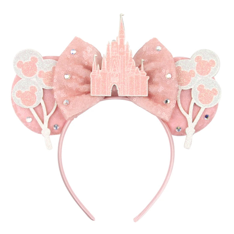2026 Trip Mouse Ears Headband for Girls Women Sequin Castle 5"Bow Hairband Festival Party Cosplay DIY Hair Accessories